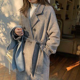 Double Breasted Plaid Sashed Coat
