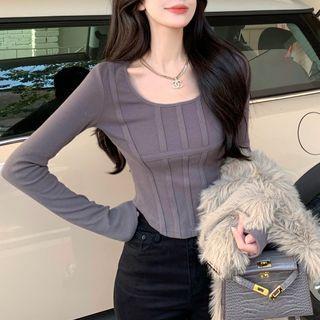 U-neck Panel Plain Top