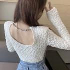 Long-sleeve Chain Detail Open Back T-shirt