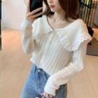 Lace Trim Collar Knit Cardigan Off-white - One Size