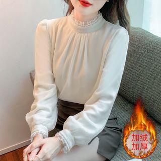 Long-sleeve Mock-neck Faux Pearl Blouse (various Designs)