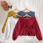 Ruffle Trim V-neck Long-sleeve Peplum Top