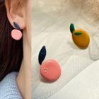 Non-matching Glaze Fruit Earring Stud Earring - 1 Pair - Silver Stud - Mango & Peach - Yellow & Pink - One Size