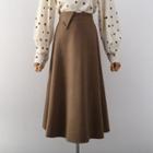 High Waist Woolen A-line Midi Skirt