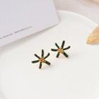 Alloy Flower Earring 1 Pair - 925 Silver Needle Earring - Black & Gold - One Size