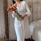 3/4-sleeve Pointelle Midi A-line Dress