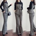 Set: Long-sleeve Mock Two-piece Top + Wide-leg Pants