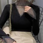 Long-sleeve Rhinestone Panel T-shirt