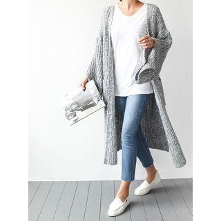 Slit Detail Wide-sleeve Open-front Long Cardigan