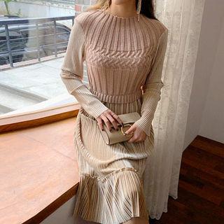 Textured Velvet-hem Long Dress