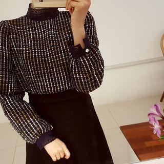 Lace-trim Tweed Top