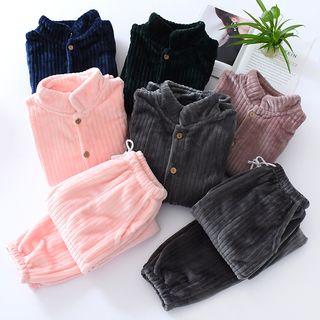 Couple Matching Set: Long-sleeve Fleece Buttoned Top + Pants
