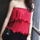 Ruffled Pleated Off-shoulder Top