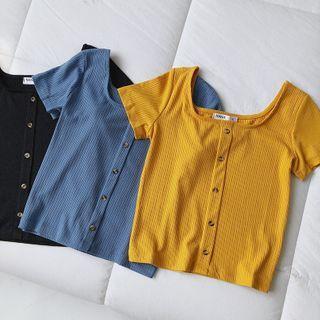 Short-sleeve Square-neck Ribbed T-shirt