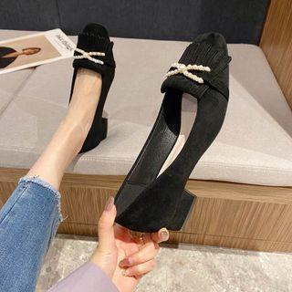 Faux Pearl Tassel Detail Block Heel Pumps