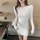 Long-sleeve Mini Sheath Dress Off White - One Size