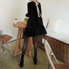 Tie-back Frill-trim Velvet Dress Black - One Size