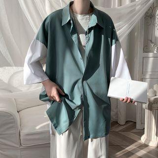3/4-sleeve Two Tone Shirt
