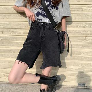 Distressed Straight Leg Denim Shorts