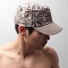 Foliage Pattern Military Cap Beige - One Size