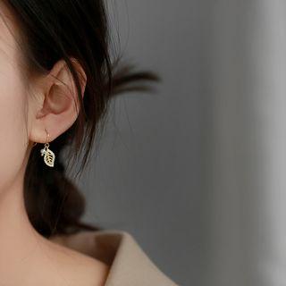925 Sterling Silver Leaf Dangle Earring 1 Pair - Gold - One Size