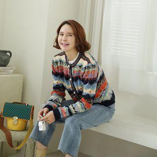 Faux-pearl Button Pattern Cardigan