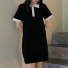 Contrast Collar Knit Mini Polo Dress