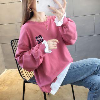 Letter Embroidered Mock Two-piece Pullover