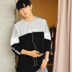 3/4-sleeve Color-block Lettering T-shirt