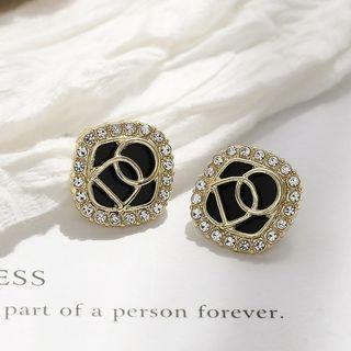 Lettering Rhinestone Alloy Earring Stud Earring - 1 Pair - S925 Silver Stud - Gold - One Size