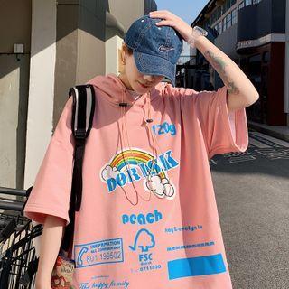 Short-sleeve Print Hood T-shirt