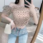 Dotted Puff-sleeve Mesh Cropped Top