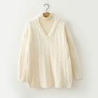 Mock Two-piece Lace Panel Cable-knit Sweater