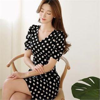 V-neck Polka-dot Sheath Dress