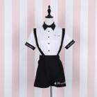 Embroidered Short-sleeve Shirt / Suspender Skirt / Suspender Shorts / Bow Tie