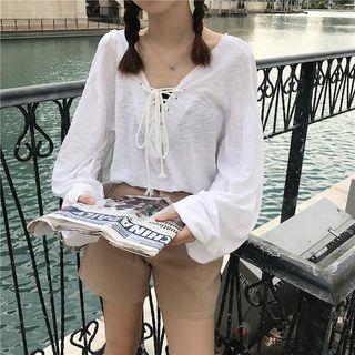 Lace-up Front Long-sleeve T-shirt