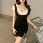 Short-sleeve Scoop-neck Top / Sleeveless Mini Bodycon Dress