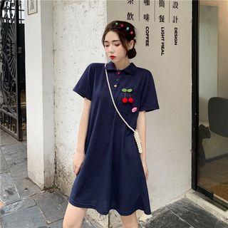 Cherry Detail Short-sleeve Polo Shirt Dress As Shown In Figure - One Size