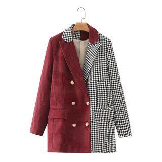 Color Block Houndstooth Panel Blazer