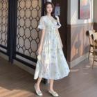 Ruffle Trim V-neck Color Block High-waist Dress