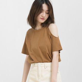 Short-sleeve Asymmetric Cutout Shoulder Top