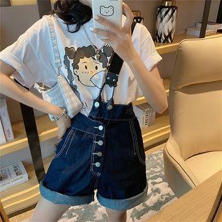 Print Loose-fit T-shirt / One-shoulder Jumper Pants