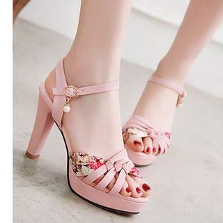 Criss-cross Floral Strap High Heel Platform Sandals