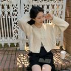 Toggle-button Cable-knit Cropped Cardigan