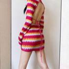 Long Sleeve Striped Lace Up Mini Dress