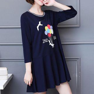 Balloon Print 3/4-sleeve A-line Minidress