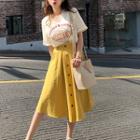 Printed T-shirt / Midi A-line Skirt