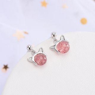 Gemstone Cat Earring Es769 - 1 Pair - One Size