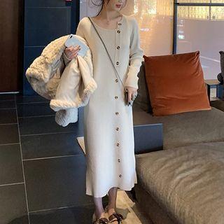 Button-up Knit Midi Sheath Dress