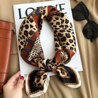 Leopard Print Silky Scarf Brown - One Size